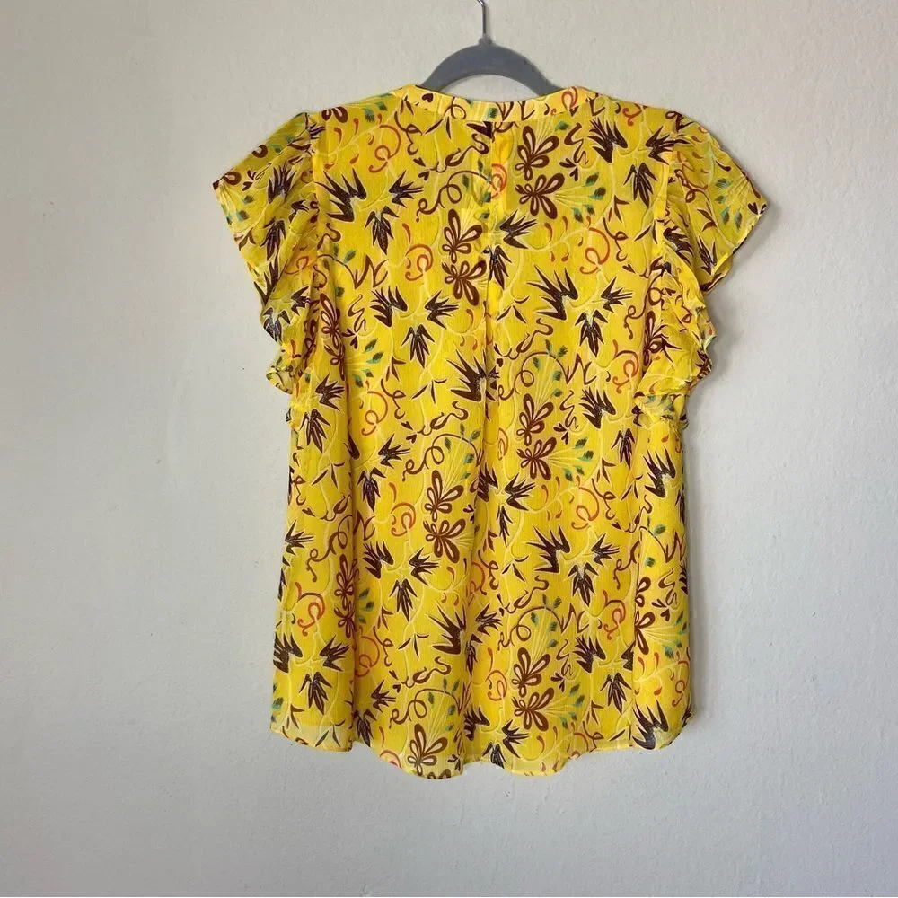 NWT A.L.C. Birds of Paradise 100% Silk Yellow Top Blouse Floral Size M